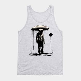 Black Cube Astronaut Flying Saucer Surreal Tank Top